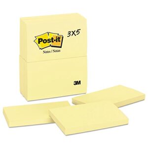 post-it 655yw original pads in canary yellow, 3 x 5, 100-sheet, 12/pack