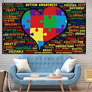 Nepnuser Autism Awareness Photo Booth Backdrop Puzzle Piece Love Heart April Decoration Be Kind Indoor Outdoor Wall Decor-5.9×3.6ft