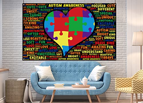 Nepnuser Autism Awareness Photo Booth Backdrop Puzzle Piece Love Heart April Decoration Be Kind Indoor Outdoor Wall Decor-5.9×3.6ft