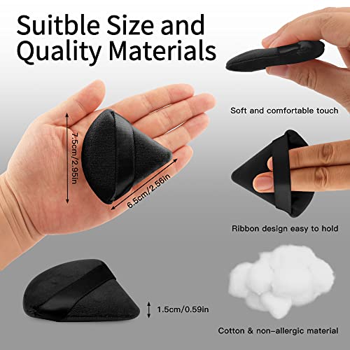 EVAOUXIU Powder Puff - 6 Pcs Triangle Powder Puffs for Face Powder & 2 Pcs Makeup Sponges, Individually Wrapped Velour Cotton Makeup Puff (Black)