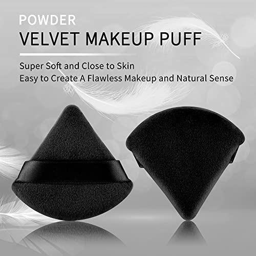 EVAOUXIU Powder Puff - 6 Pcs Triangle Powder Puffs for Face Powder & 2 Pcs Makeup Sponges, Individually Wrapped Velour Cotton Makeup Puff (Black)