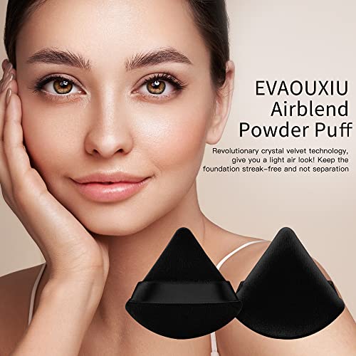 EVAOUXIU Powder Puff - 6 Pcs Triangle Powder Puffs for Face Powder & 2 Pcs Makeup Sponges, Individually Wrapped Velour Cotton Makeup Puff (Black)