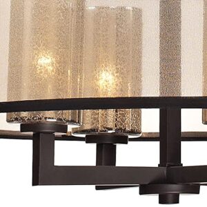 Elk Home Diffusion Modern 4-Light Chandelier-Oiled Bronze Metal, Beige Organza Fabric and Mercury Glass Shade, W24 X D24 X H25 Inch, Mid-Century Modern, Luxe Glam, LED and Dimmer Compatible