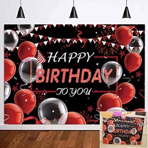 vouoron happy birthday photography backdrop red and black balloon confetti birthday decor photo background for kids men women anniversary birthday party banner supplies 7x5ft