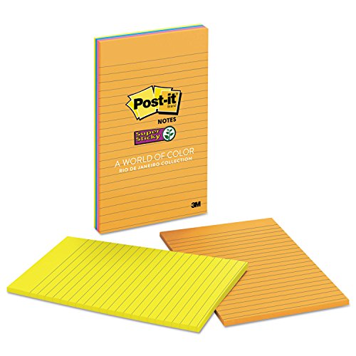 Post-it 5845SSUC Pads in Rio de Janeiro Colors, Lined, 5 x 8, 45-Sheet, 4/Pack