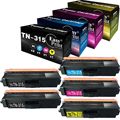 EASYPRINT (5-Pack, high Yield) Compatible TN-310 TN-315 Toner Cartridge TN310 TN315 Used for Brother HL-4140CN/4150CDN/4570CDWT, MFC-9460CDN/9560CDN/9970CDN,DCP-9055CDN/9270CDN, (2xBK, 1xC, 1xM, 1xY)