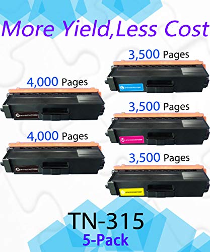 EASYPRINT (5-Pack, high Yield) Compatible TN-310 TN-315 Toner Cartridge TN310 TN315 Used for Brother HL-4140CN/4150CDN/4570CDWT, MFC-9460CDN/9560CDN/9970CDN,DCP-9055CDN/9270CDN, (2xBK, 1xC, 1xM, 1xY)