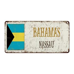 woguangis bahamas city wall decor metal sign bahamas country flag vintage home decorative signs travel gift souvenir men cave signs for laundry room office 12x6in travel lovers birthday gift