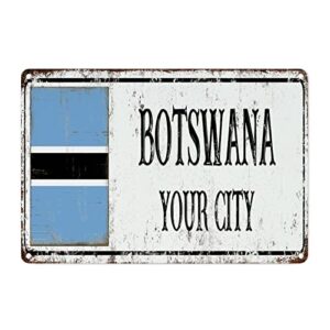 woguangis botswana metal tin sign wall plaque botswana national flag personalized custom city metal tin sign country souvenir gift vintage metal wall decor for living room 12x18in