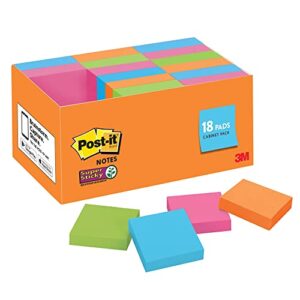 post-it® notes super sticky notes, 1-7/8″ x 1-7/8″, multicolor, 90 notes per pad, pack of 18 pads