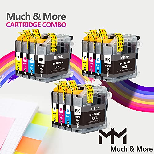 MM MUCH & MORE Compatible Ink Cartridge Replacement for Brother LC-107 LC-105 LC107 LC105 XXL used in MFC-J4310DW J4410DW MFC-J4510DW 4610DW MFC-J4710DW (12-Pack, 3 Black, 3 Cyan, 3 Yellow, 3 Magenta)
