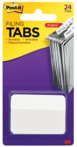 post-it tabs, 2 in angled solid, white, 24 tabs/pack (686a-24we)