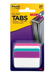 post-it tabs, 2 in angled solid, assorted colors, 6 tabs/color, 4 colors, 24 tabs/pack (686a-pwav)