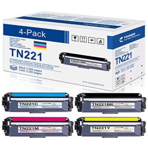tn221 toner cartridges: 4-pack tn-221 compatible for tn221bk tn221c tn221m tn221y toner replacement for brother hl-3170cdw mfc-9130cw mfc-9330cdw mfc-9340cdw hl-3140cw hll3170cdw printer