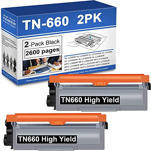 TN660 Compatible TN-660 Black Toner Cartridge Replacement for Brother MFC-L2700DW MFC-L2680W HL-L2300D DCP-L2520DW Printer Toner.(2 Pack)