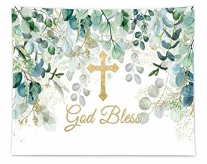 funnytree 118″ x 95″ god bless backdrop baptism party first holy communion christening banner decor forest leaves baby shower photography background favors gifts supplies photo booth props