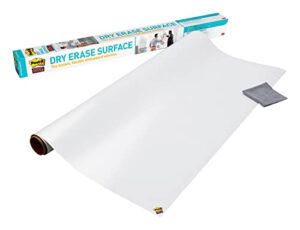 post-it dry erase whiteboard film surface for walls, doors, tables, chalkboards, whiteboards, and more, removable, stain-proof, easy installation, 6 ft x 4 ft roll (def6x4)