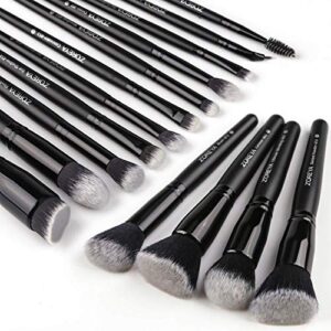 dzhjkio makeup brushes, 15pcs makeup brush set premium synthetic kabuki brush cosmetics foundation concealers powder blush blending face eye shadows brush sets(black)