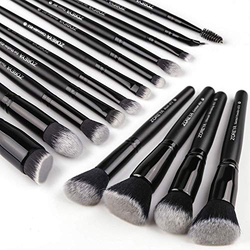 DZHJKIO Makeup Brushes, 15Pcs Makeup Brush Set Premium Synthetic Kabuki Brush Cosmetics Foundation Concealers Powder Blush Blending Face Eye Shadows Brush Sets(Black)