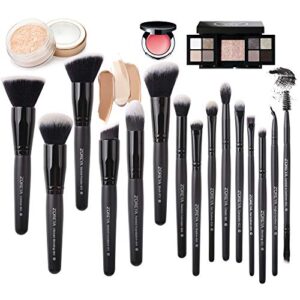 DZHJKIO Makeup Brushes, 15Pcs Makeup Brush Set Premium Synthetic Kabuki Brush Cosmetics Foundation Concealers Powder Blush Blending Face Eye Shadows Brush Sets(Black)