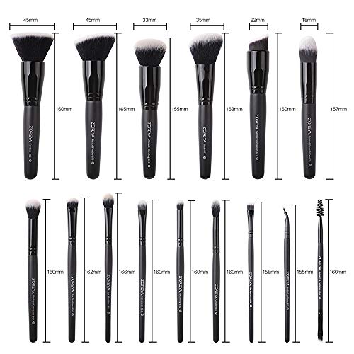 DZHJKIO Makeup Brushes, 15Pcs Makeup Brush Set Premium Synthetic Kabuki Brush Cosmetics Foundation Concealers Powder Blush Blending Face Eye Shadows Brush Sets(Black)