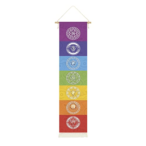 Hanging Poster Canvas Wall Art Banner For Meditation 7 Chakra Mandala Yoga Painting | Wall Hanging Yoga Tapestry Decoration With 1 Tassel Decor Tapestry Decoration For Meditation Studio Room