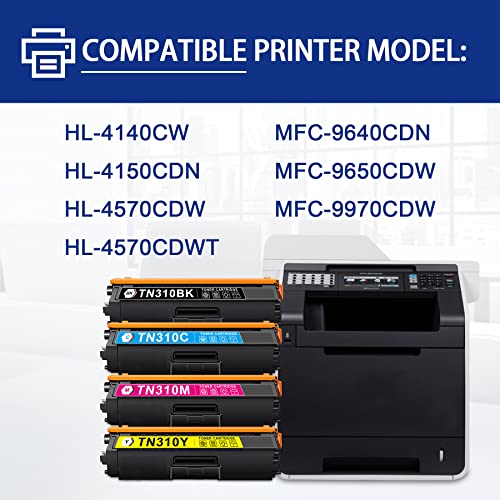 NUCALA TN310BK TN310C TN310M TN310Y: Compatible TN-310BK TN-310C TN-310M TN-310Y Toner Cartridge Replacement for Brother HL-4150CDN HL-4140CW HL-4570CDW MFC-9650CDW MFC-9970CDW Printer (4-Pack, KCMY)