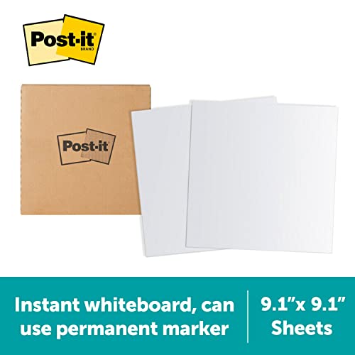 Post-it Flex Write Surface Sheets, 2 Pack, 9.1 x 9.1 in, Instant Whiteboard, Use Dry Erase and Permanent Markers (FWS-Sheets-2PK)