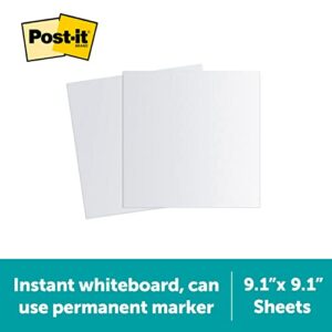 Post-it Flex Write Surface Sheets, 2 Pack, 9.1 x 9.1 in, Instant Whiteboard, Use Dry Erase and Permanent Markers (FWS-Sheets-2PK)