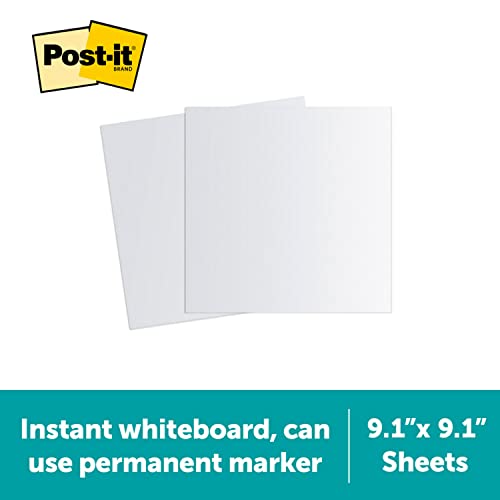 Post-it Flex Write Surface Sheets, 2 Pack, 9.1 x 9.1 in, Instant Whiteboard, Use Dry Erase and Permanent Markers (FWS-Sheets-2PK)