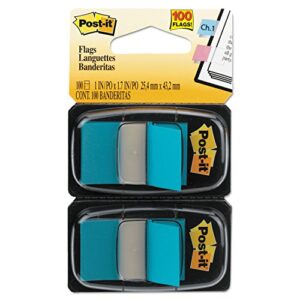 post-it 680bb2 standard page flags in dispenser, bright blue, 100 flags/dispenser