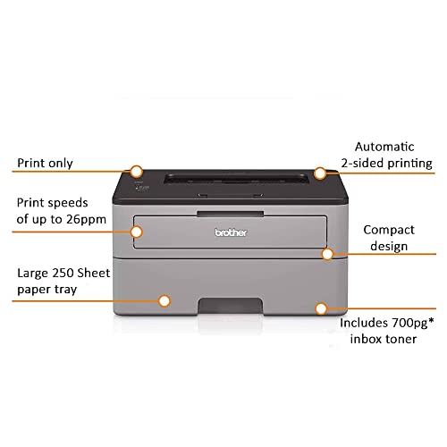 Brother L-2300D Series Compact Monochrome Laser Printer I Auto 2-Sided Printing I Up to 26 Pages/min I Up to 250-sheet/tray I Up to 2400 x 600 dpi I 27ppm + Printer Cable