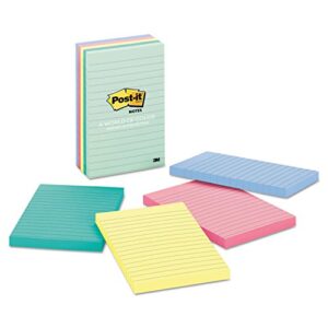 post-it notes original pads in marseille colors, 4 x 6, lined, 100/pad, 5 pads/pack