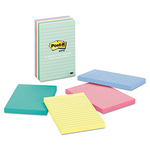 Post-it Notes Original Pads in Marseille Colors, 4 x 6, Lined, 100/Pad, 5 Pads/Pack