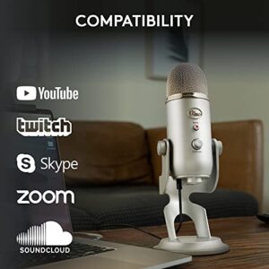 Blue Yeti USB Microphone for PC, Mac, Gaming, Recording, Streaming, Podcasting, Studio and Computer Condenser Mic with Blue VO!CE effects, 4 Pickup Patterns, Plug and Play – Silver