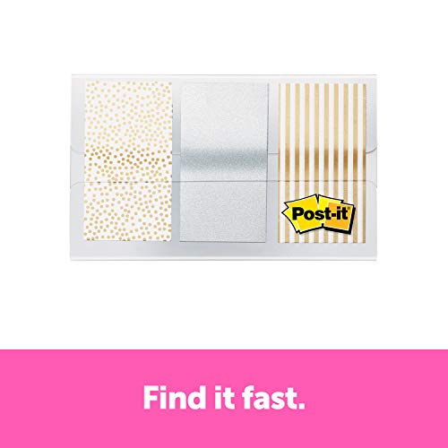 Post-it Flags, 60 Count, 1 in Wide, Assorted Metallic Designs (682-METAL), Metallic Solid, Polka Dots and Stripes