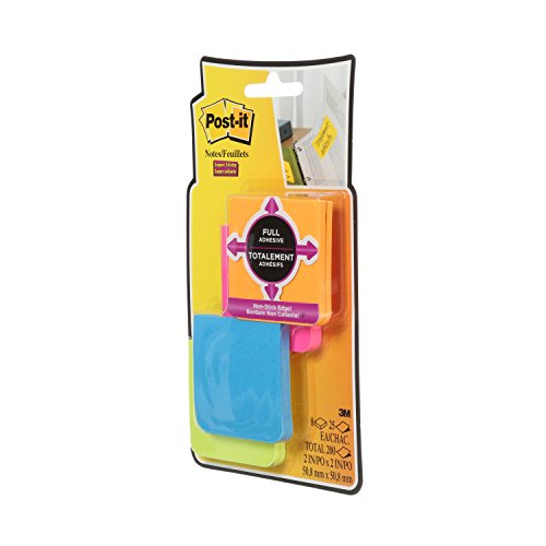 Post-it F2208SSAU Super Sticky Full Adhesive Notes, 2"x2", Rio de Janeiro Colors, 8 Pads/Pack