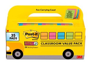 post-it super sticky notes, classroom value pack, 35 pads/pack, 2x the sticking power, 3×3 in, bright colors (654-35ssbus)