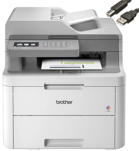 Brother MFC-L3710CW Compact Digital Color All-in-One Laser Printer, Print Scan Copy Fax, Wireless Printing, 19 ppm, Built-in Wireless, 600x600DPI, 512 MB, Bundle with Cefesfy Printer Cable