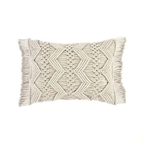 lush decor studio chevron macrame decorative pillow, 13″ x 20″, snow white