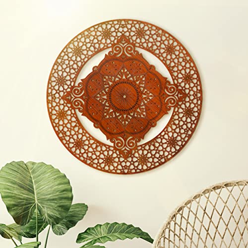 WoodfulArt Wood Wall Decor Shine on Diamond Mandala - Hanging Wood Wall Art with Engraved Design, Flower of Life Wooden Decoration - Sacred Geometry Wall Art for Home & Yoga Studio - 15.3" W x 15.3" H