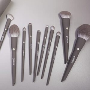 MSQ Make Up Brushes 10Pcs Makeup Brush Set Foundation Brush Blending Brush Synthetic Hair Powder Brushes Fan Brushes Eyeshadow Brushes Eye Brushes Set with Bag (Grey)