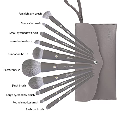 MSQ Make Up Brushes 10Pcs Makeup Brush Set Foundation Brush Blending Brush Synthetic Hair Powder Brushes Fan Brushes Eyeshadow Brushes Eye Brushes Set with Bag (Grey)