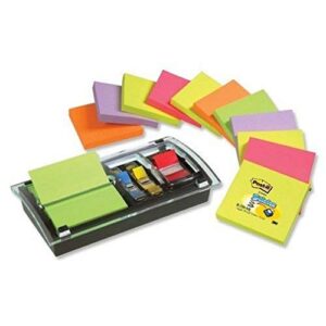 post-it designer combi dispenser with 12 pads pop-up notes 76x76mm & 1x25mm index sample pack,red