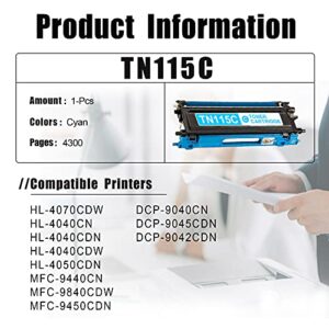 [1 Pack,Cyan] TN115C Compatible Toner Cartridge Replacement for Brother HL-4070CDW 4040CN 4040CDN MFC-9440CN DCP-9040CN Printer Toner Cartridge