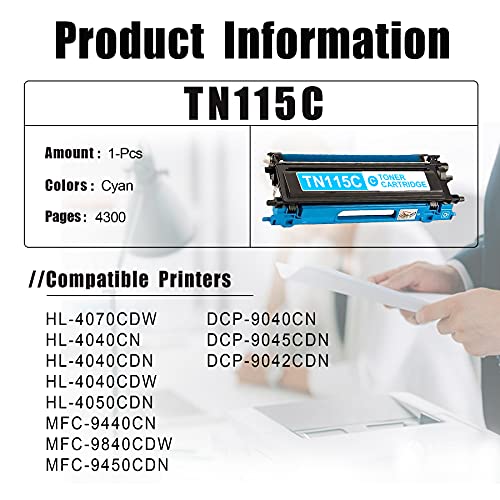 [1 Pack,Cyan] TN115C Compatible Toner Cartridge Replacement for Brother HL-4070CDW 4040CN 4040CDN MFC-9440CN DCP-9040CN Printer Toner Cartridge