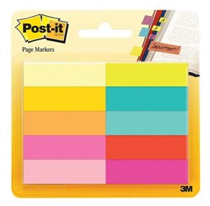 post-it page markers, 1/2 in x 1 3/4 in, assorted bright colors m6z9, 50 sheets/pad, 10 pads/pack, 4-pack