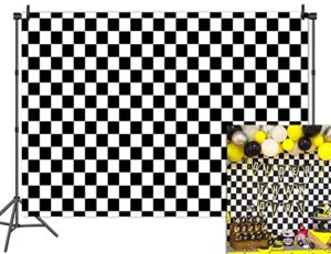 8x6ft cosplay party banner checkered flag photography backdrop white and black racing checker texture grid birthday chess board photo background decor photo booth studio props