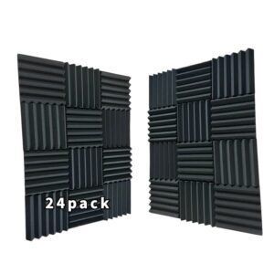 24pack black 12″x 12″x2″ acoustic panels studio soundproofing foam wedge tiles