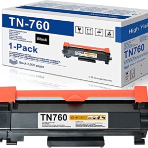 [3,500 Pages High Yield] Compatible TN-760 TN760 Toner Cartridge: Replacement for Brother TN760 Toner MFC-L2710DW MFC-L2750DW HL-L2350DW MFC-L2717DW DCP-L2550DW Printer TN7601PK Toner